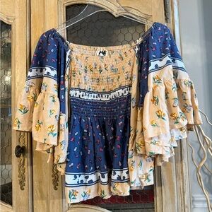 Jaase Boho Floral Smocked Off-Shoulder Top